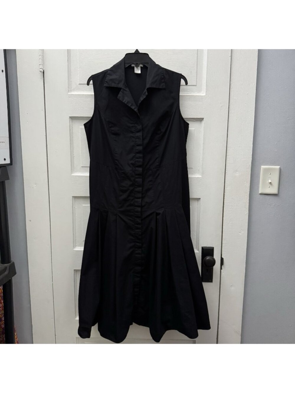 Tweeds Woman Black Sleeveless Shirt Dress Pleated Midi Cotton 14W